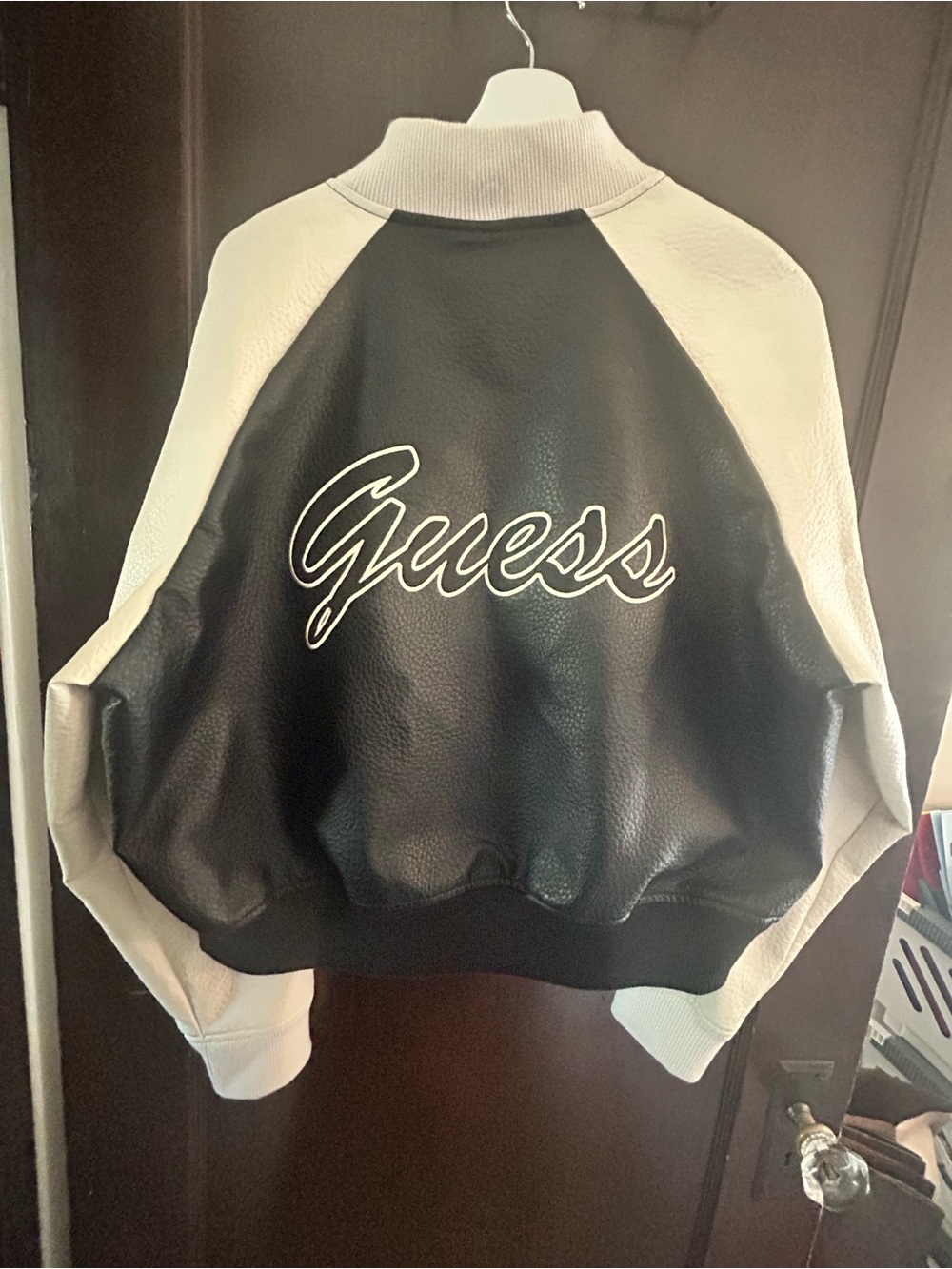 Guess Black Bomber Jacket with Cream Script